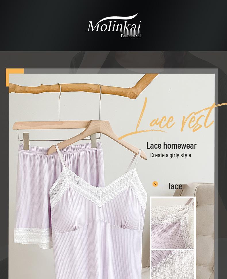 2025 Pure Desire Women's Summer Pajama Set: Lightweight Camisole and Shorts with Chest Pads, Versatile for Indoor and Outdoor Wear.