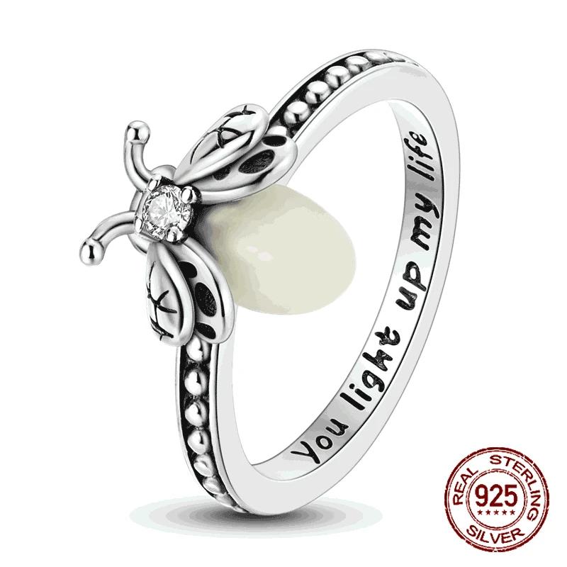 butterfly flower snake Original Luminous Firefly Rings Eternal Heart-Shaped Zircon Rings Fine Wedding Jewelry Gifts