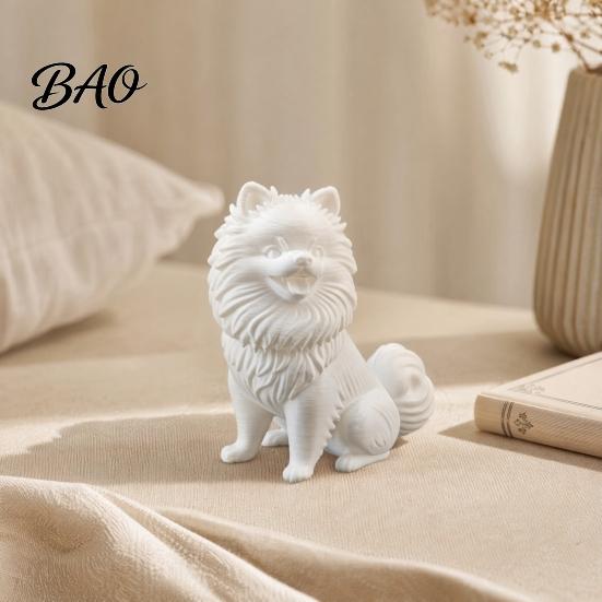 Versatile Home Style Accessory 3D Printed Cute Pomeranian Dog Figurine, White Twisting Head Puppy Statue, Small Exquisite Hair Texture Decor