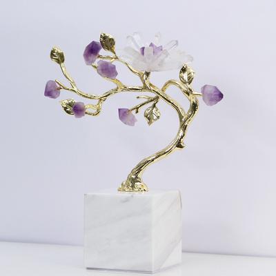 Amethyst Tree Golden Crystal Tree Simulated Plant Sculpture Crystal Flower Decorative Figurines Metal Figurine Home Accessories
