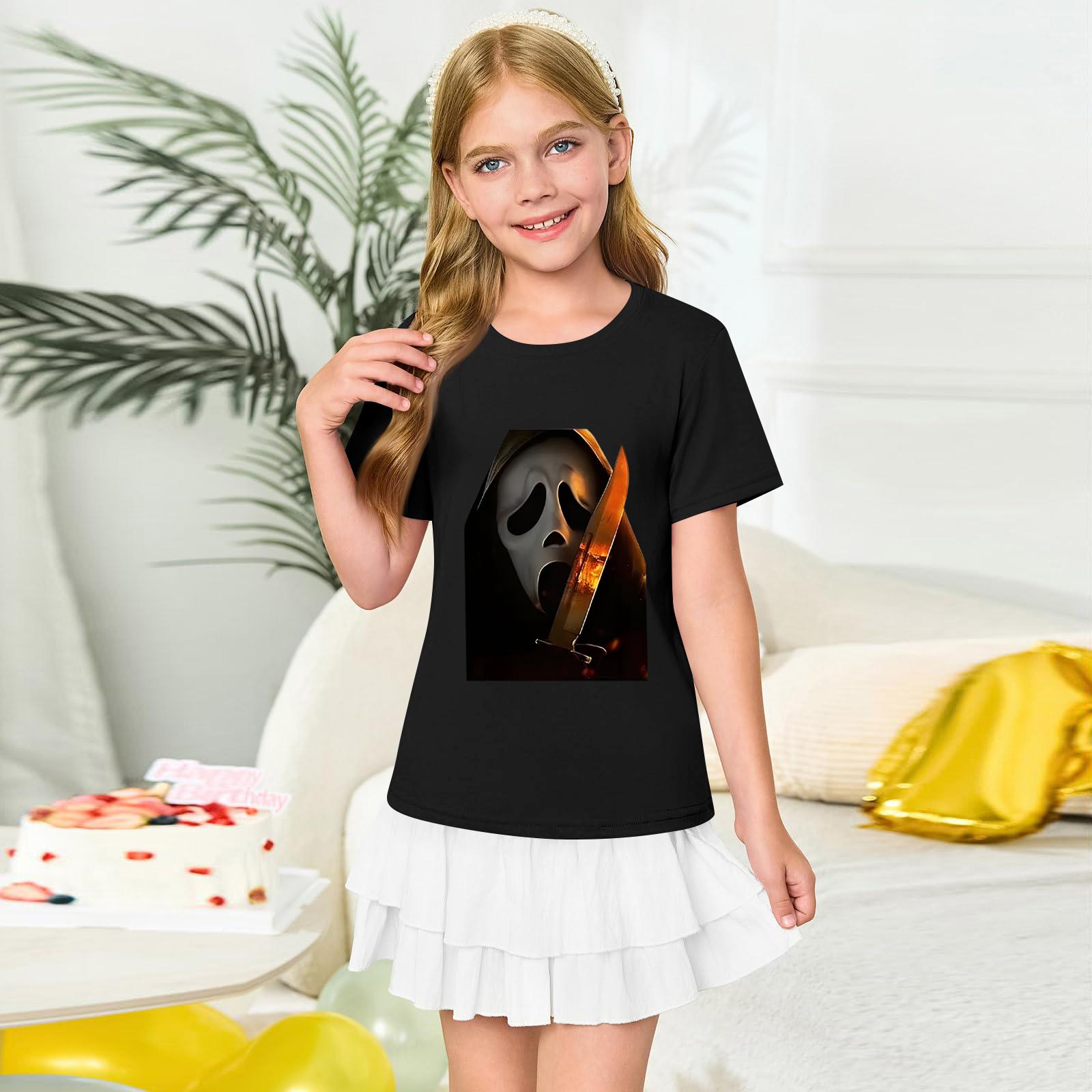 Girls Round Neck Short Sleeve Printed Casual Short Sleeve 110
