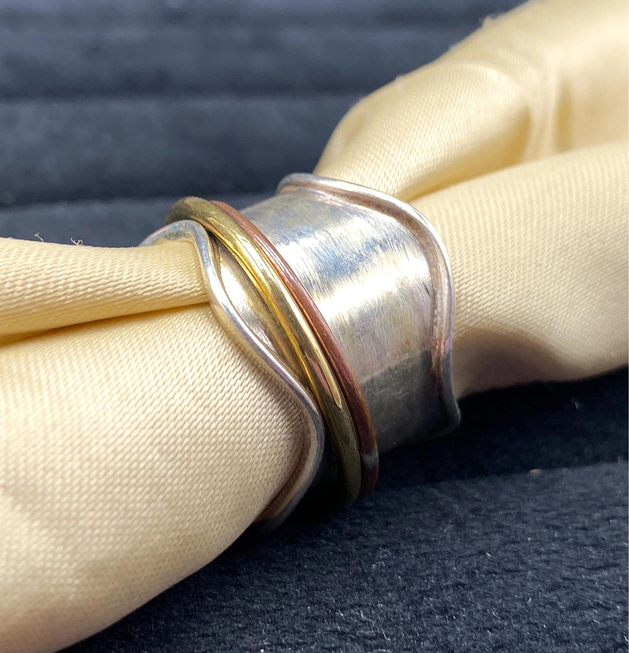 

Двухцветное кольцо для большого пальца из стерлингового серебра 925 пробы, подарок для нее/него, подарок на День матери, кольцо для медитации, кольцо для тревоги и беспокойства, кольцо-подарок ручной работы.