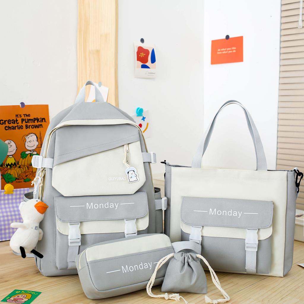 Four-piece Schoolbag Korean Version Simple Junior High School High School Campus Student Bag College Student Backpack Fresh Cute Backpack