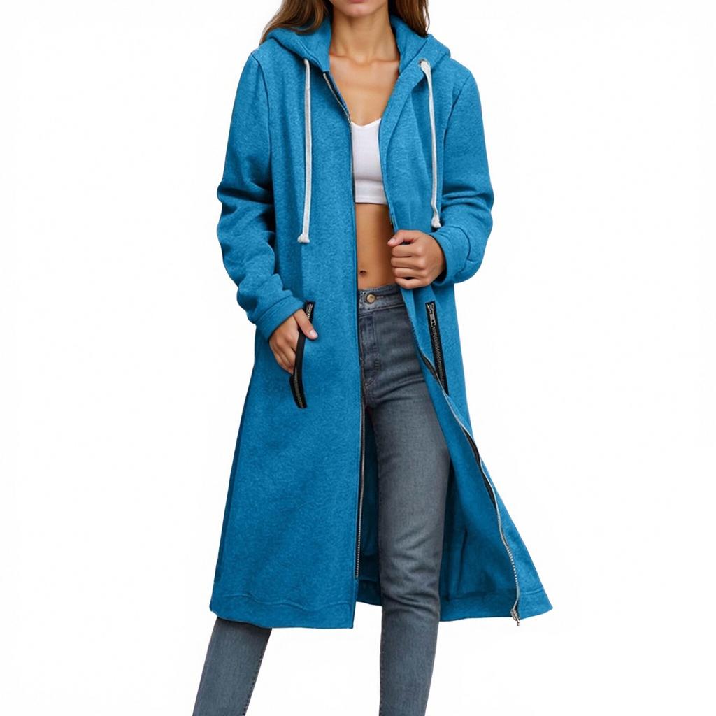 Women's Fashion Zipper Sweatshirt Long Sleeve Hooded Jacket With Pockets Solid Color Outerwear