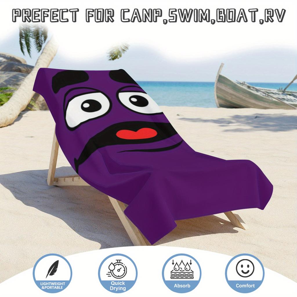 Grimace Purple Character Beach Towel Single Sided 2D Print Soft Microfiber Absorbent Towel For Pool Beach Bath Time Nostalgic