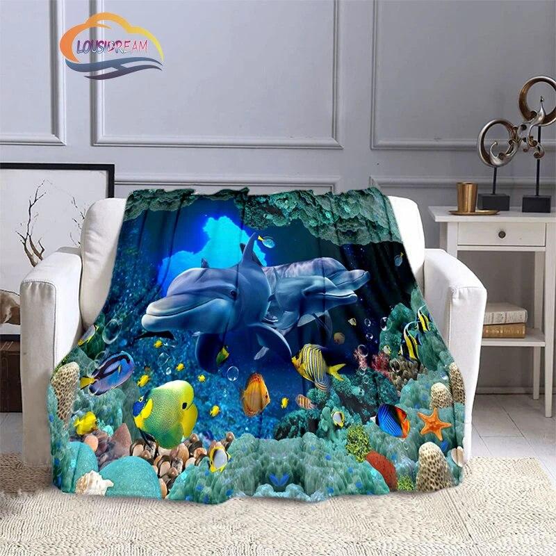 Marine Life Blanket Fashion Marine Organism Oceanic Dolphins Flannel Quilt Cover Travel Bedding Throw Bedspread