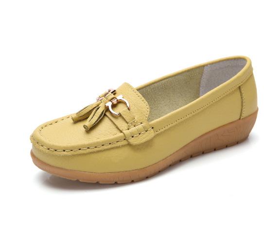 Spring Mother Shoes Single Shoes Hair Women Flat Bottom Women Doudou Flat Heel Leather Shoes Large Size Women'S Shoes