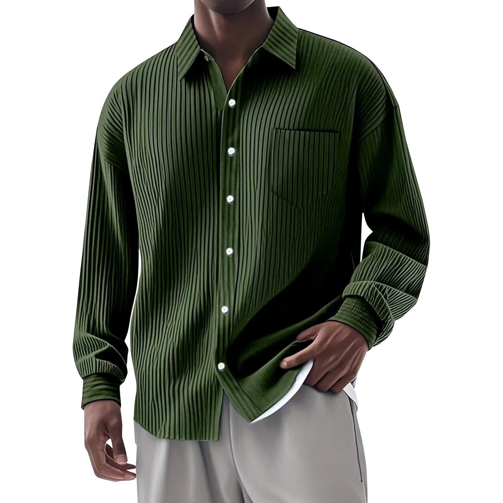 

Мужская летняя однотонная рубашка с лацканами в полоску, с длинными рукавами, мужская повседневная модная рубашка с длинными рукавами XXXL зелёный