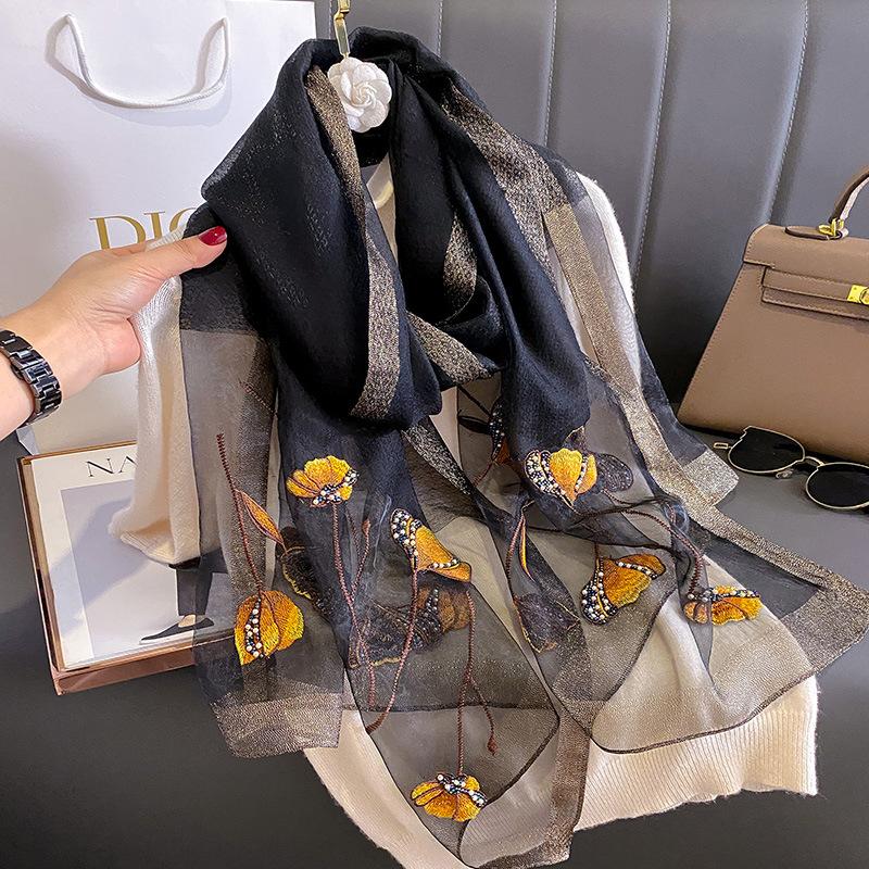 

Luxury Brand Solid Silk wool scarf for Women Shawls Scarves Summer Lady Hijab Winter Warm Long Bandana Foulard Pashmina Poncho 90x180cm