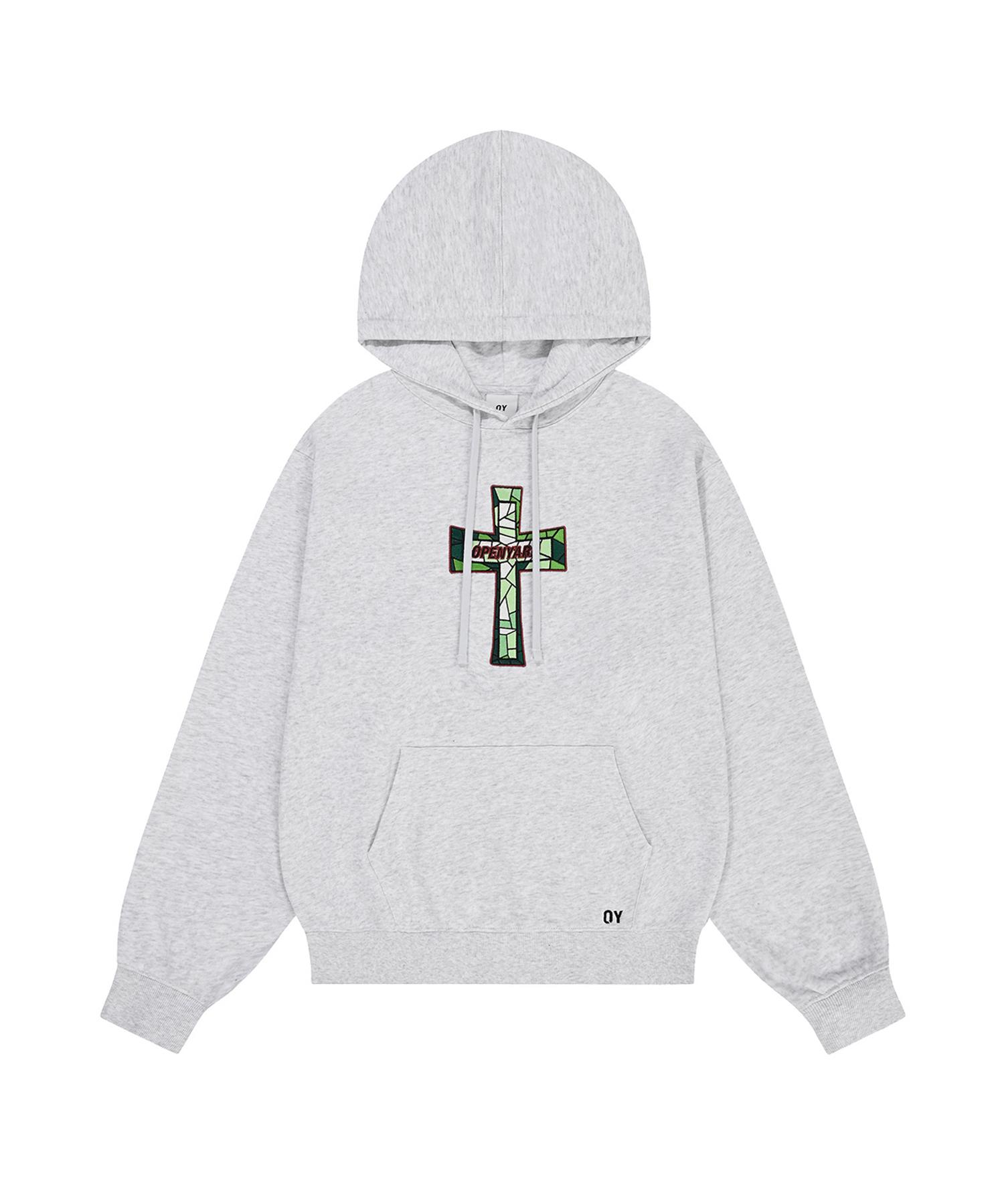 Oy Stained Glass Cross Hoodie - Light Melange 0