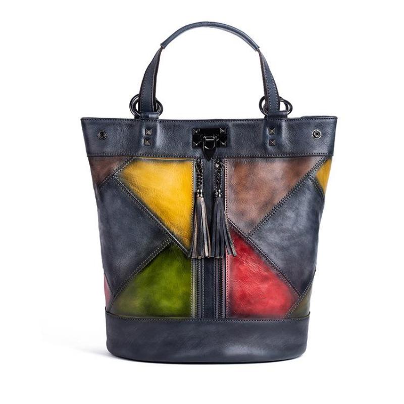 Johnature Vintage Natural Cow Leather Women Backpack Travel Bag Large Capacity Handmade Embossed Female Shoulder Bags