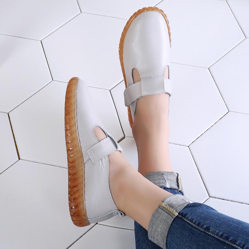 Fashion Women's Mother Female Genuine Leather White Shoes Sandals Loafers Moccasins Hook Loop Outdoor Cool Beach Summer Hollow