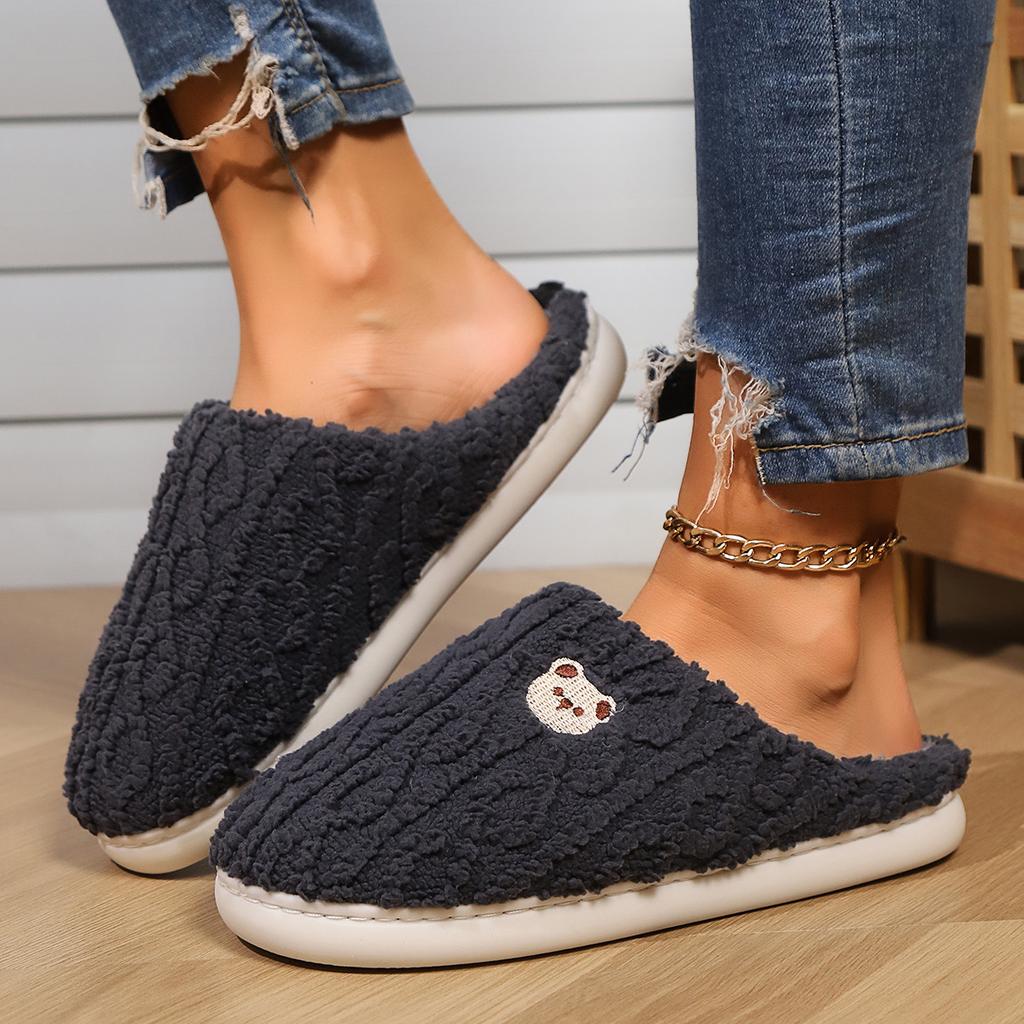 Couple Cute Bear Cartoon Cotton Slippers Men and Women Winter Home Indoor Warm and Comfortable Shoes Ins