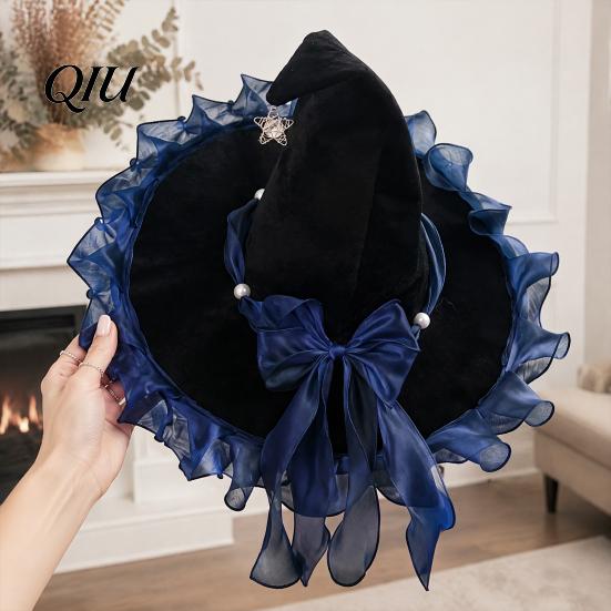 Feiertagsdekoration Halloween Hexenhut mit spitzer Kappe, Langlebiges Polyester-Kostümzubehör, Gartendekoration Schleife für Partys Und Spukhäuser