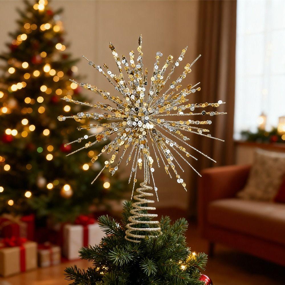 Glitter Xmas Tree Topper Gold/Silver Christmas Decorations Durable Christmas Tree Star Topper
