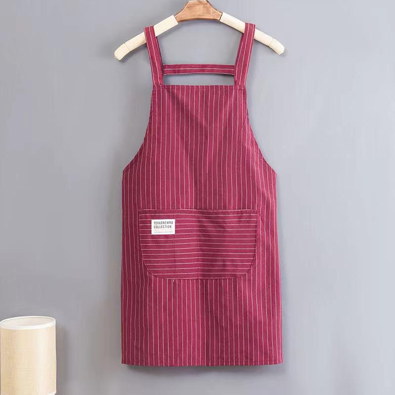 Striped Sleeveless Kitchen Apron - Halter Neck, Breathable, Anti-Fouling, Polyester Cotton Blend