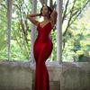 Women's Red Deep V Backless Halter Fishtail Dresses
