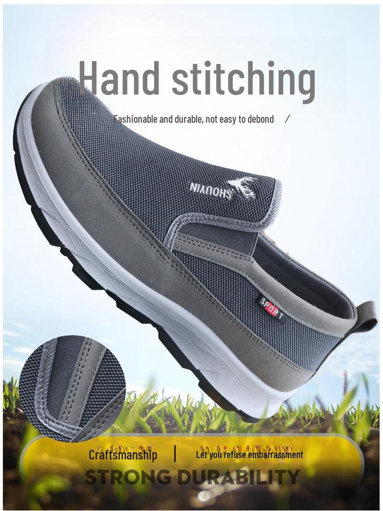 New Spring Men's Old Beijing Cloth Shoes: Lightweight, Soft Sole, Non-slip, Comfortable Dad Shoes for Middle-aged and Elderly + Leisure Sports.