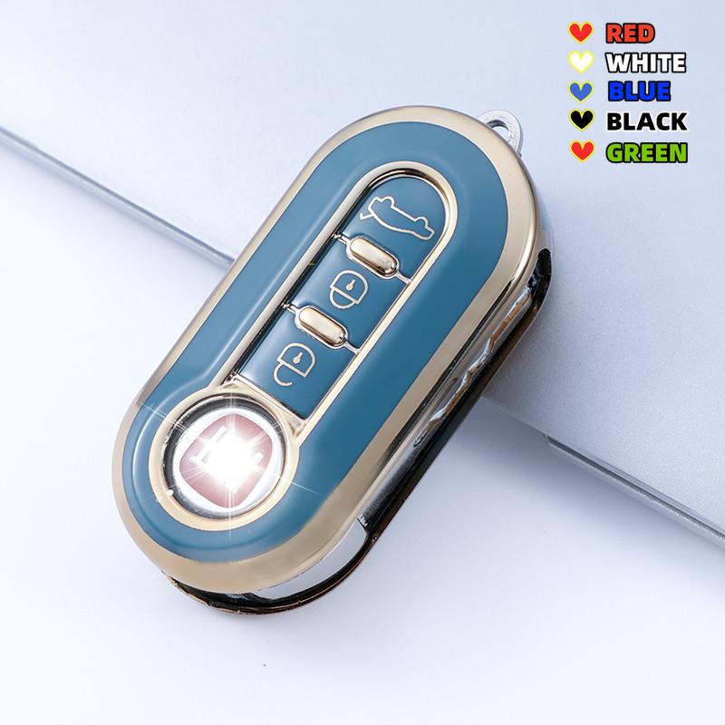 3 Buttons For Fiat 500 Ducato Panda Punto Gold Tpu Car Flip Folding Key Case Cover Remote Key Shell Holder Protecor Keychain