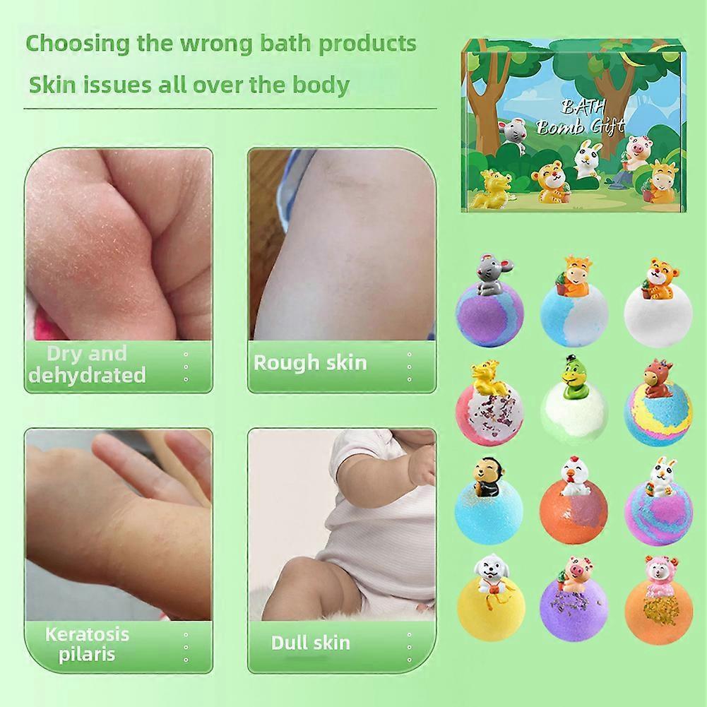 Zodiac Bath Bombs for Kids - 12-Pack Organic Moisturizing Bubble Bath with Surprise Animal Toys for Fun Bathtime & Gifts