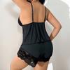Moteriškas didelio dydžio pižamos komplektas Seksualus nėriniais puoštas berankovis topas ir šortai Naktinių drabužių komplektas Dviejų dalių camisole laisvalaikio miego drabužių PJs komplektas