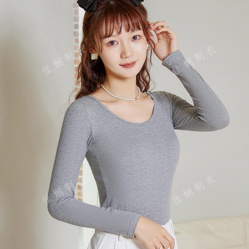 Versatile Autumn Modal Base Layer Shirt with Chest Pads, Slimming Long-Sleeve Round Neck, Wear Alone or as Inner Layer.