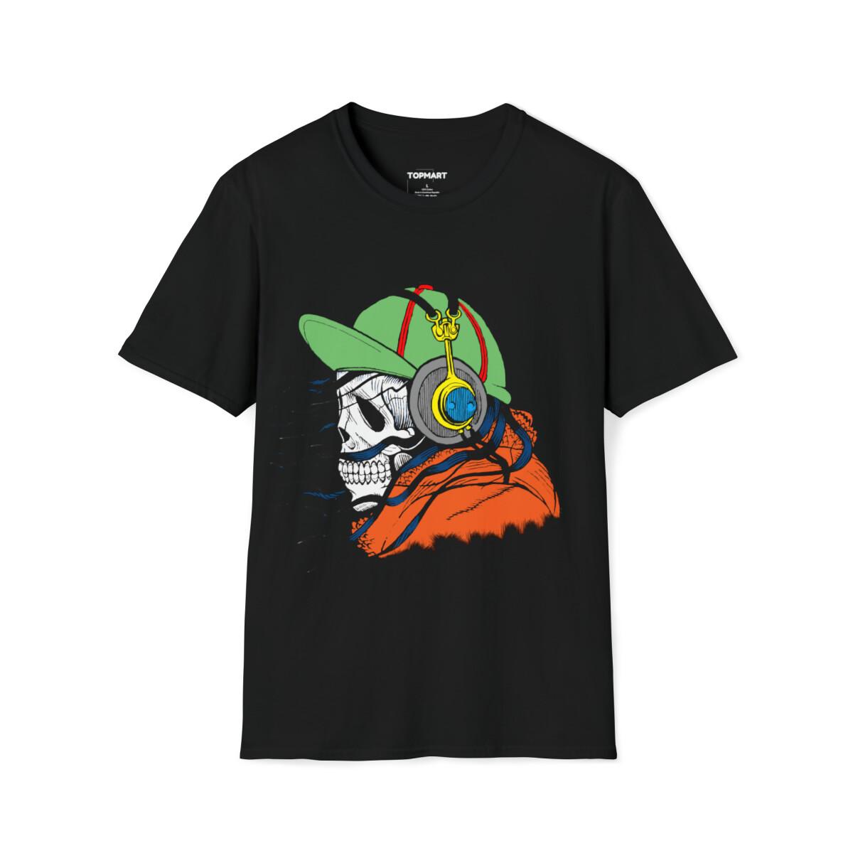 Halloween Spooky Skull with Headphones Unisex Softstyle T-Shirt S