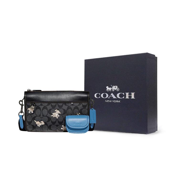 New COACH Heritage Artificial Leather Combo Bag, Shoulder Bag, Crossbody Bag Medium Men's Charcoal & Black CC131-QBPHT
