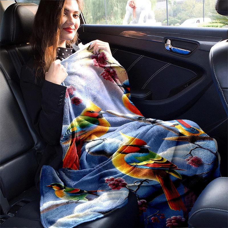 1pc Bird Printing Lightweight Flannel Blanket, Comfortable and Warm Blanket, for Camping Sofa Bed and Couch Office, Gift