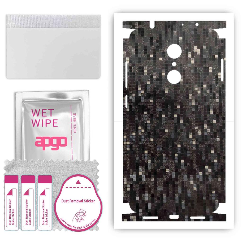 apgo Autocolant de protecție pentru spate + fețe compatibil cu Xiaomi Redmi 5, folie completă, folie, vinil - model Carbon Black Pixel