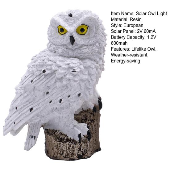 Solar-Eulenlicht, Harz, beleuchtete Eulenfigur mit Spike, Gartendekoration, Tier-LED-Solarlampe für Zuhause, Rasen, Terrasse, Hof