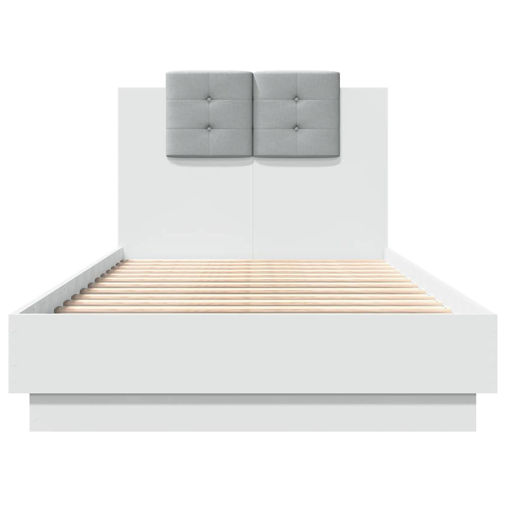 Bed Frame with Headboard and LED Lights White 75 x 190 cm