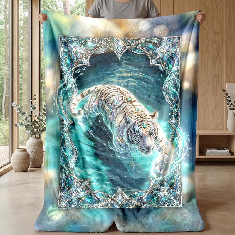 Ethereal Ice Tiger Theme Blanket Lightweight Warm Flannel Blanket Decorative Throw Blanket for Home Decoration
