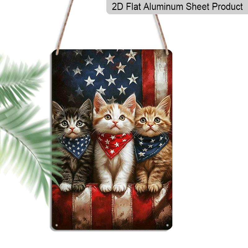 

2D Flat Patriotic Kitten Metal Sign, 8×12 Inch Aluminum Wall Art, Cute Cats with Star Bandanas, Durable Decor for Pet Lovers, 4th of July 20*30cm
