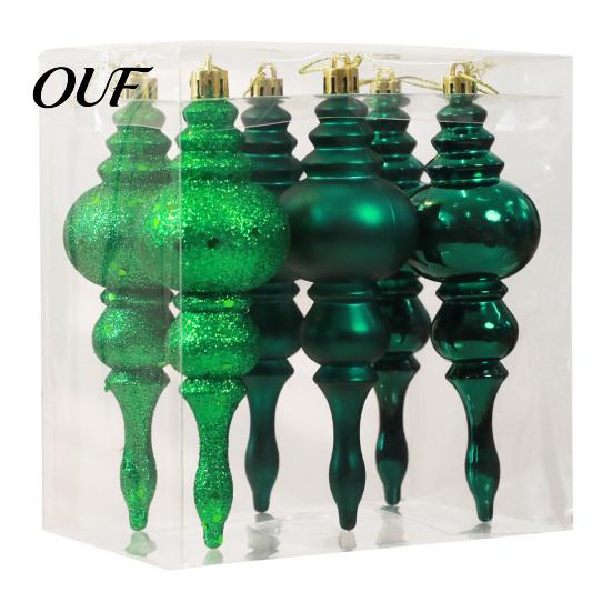 Holiday Party Decoration Accessories 6 Pcs Finial Drop Christmas Ornament, Glitter Shatterproof Plastic Decorative Hanging Ornaments for Home