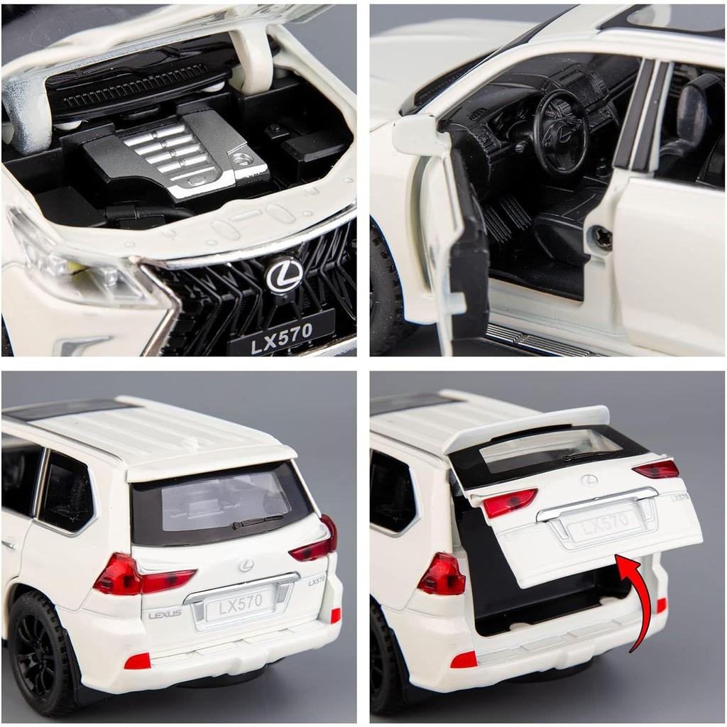 1/32 Scale Lexus LX570 Off-Road In Luxury SUV Model Car, Zinc Alloy Pull Back Toy Car with Sound and Light for Kids Boy Girl Gift