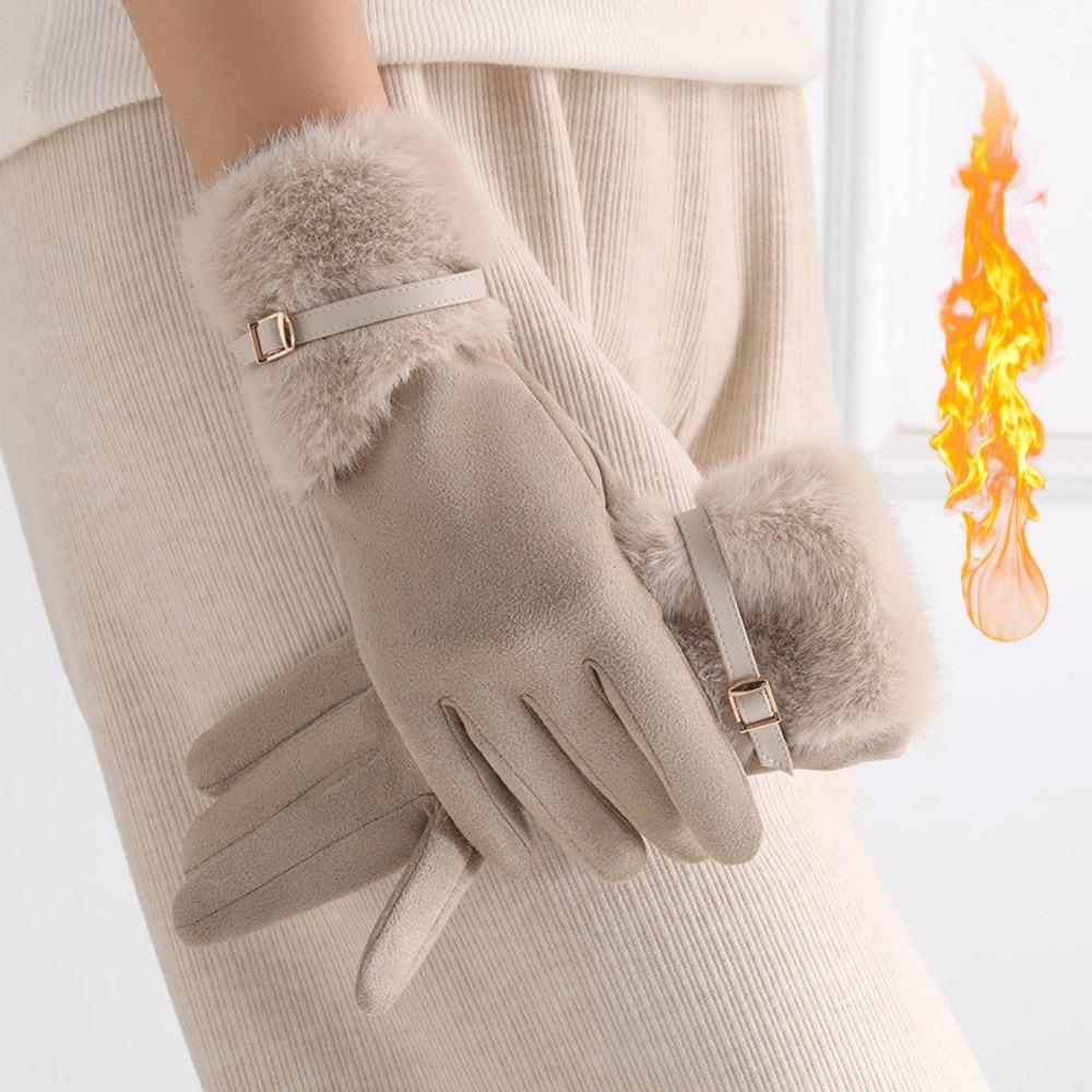 **Plush Gloves Women Winter Versatile Cold-Proof Warm Cycling E-Bike Frost Protection Full Finger Touchscreen Gloves**