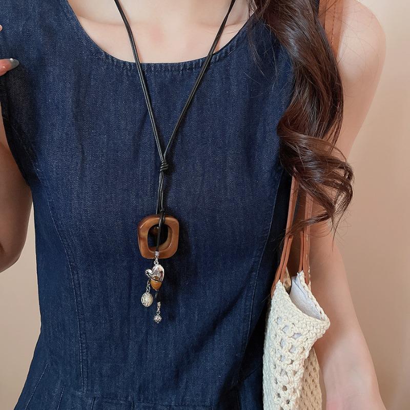 Bohemian ceramic color beaded starfish necklace women's retro ethnic style woven rope long sweater chain accessories
