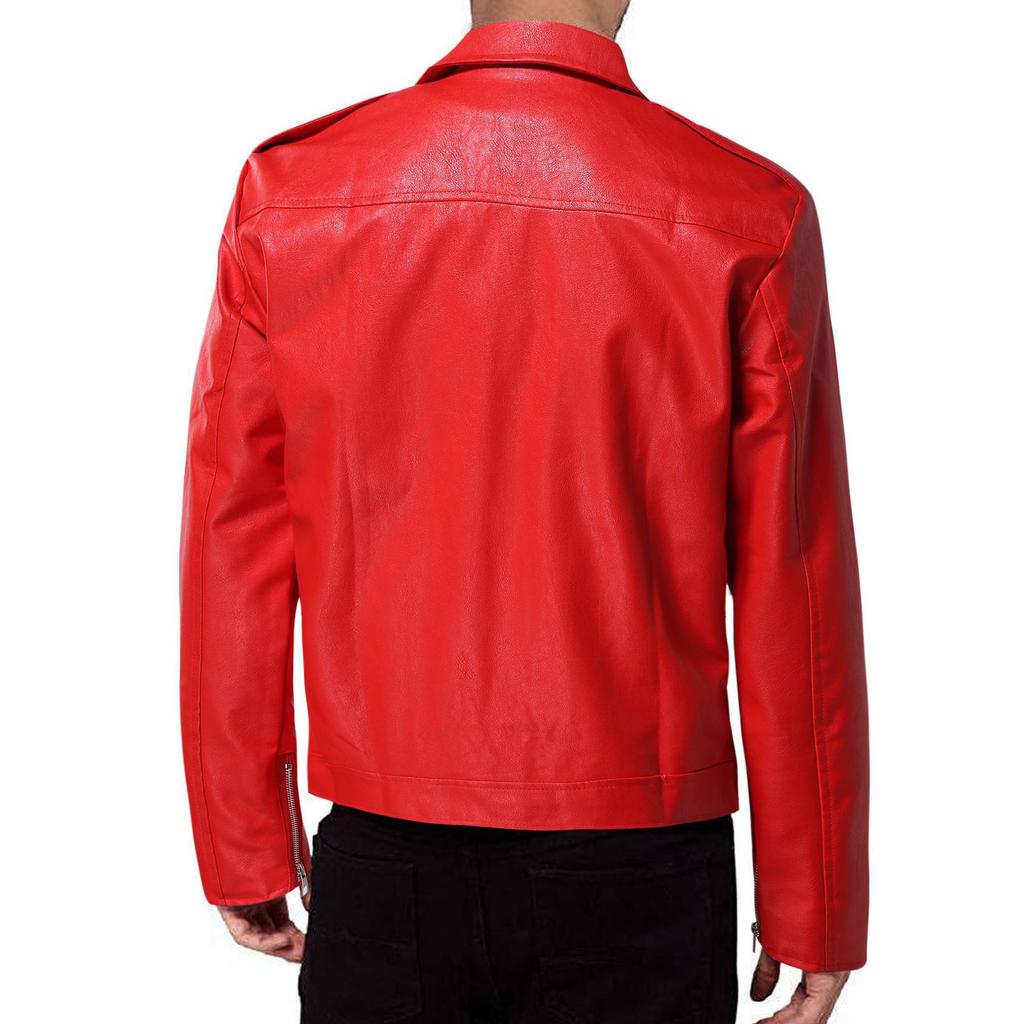 Herren PU Leder Motorrad Lederjacke mit Reißverschluss und mehreren Taschen Herbst Revers Lederjacke Lederjacke Herren