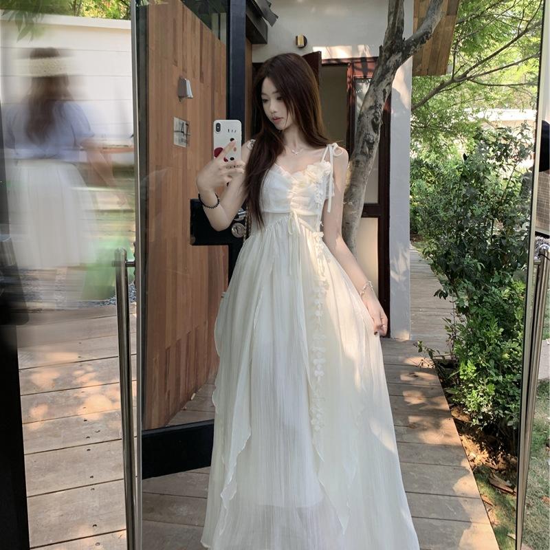 Holiday Style Flower Design Suspender Dress Women's 2026 Summer New Waist Thin Very Fairy Long Skirt