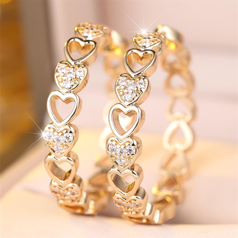 Vintage Hollow White Zircon Small Stone Love Heart Hoop Earrings For Women Gold Color Ear Buckle Wedding Jewelry Versatile Gifts