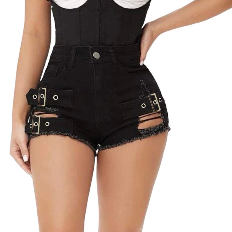 

High-Waisted Ripped Denim Shorts - Plus Size Casual Jeans Extra Large чорний