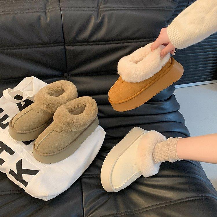 Λευκές χοντρόσολες με ενσωματωμένη γούνα ζεστά μποτάκια χιονιού γυναικεία παπούτσια 2025 νέα φθινοπωρινά και χειμερινά βελούδινα χοντρά αφράτα παπούτσια