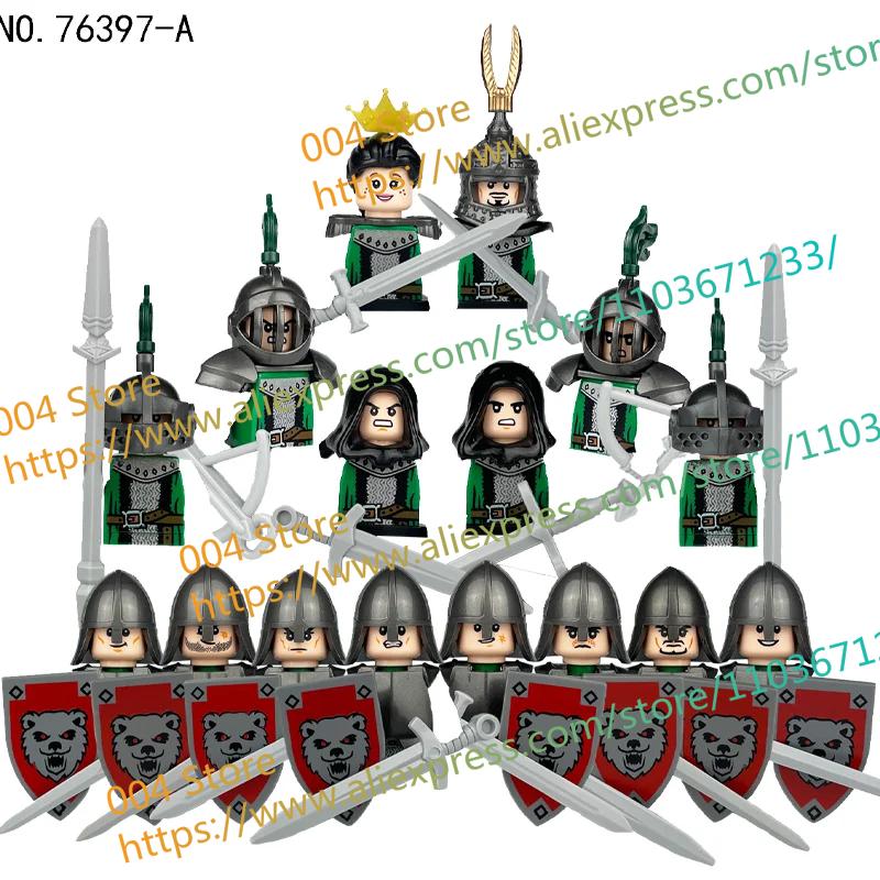 N501U-504U Medieval Castle Knight Building Blocks Figures Four Side UV Printing King Warhorse Weapons Accessories Toys Kid Gifts