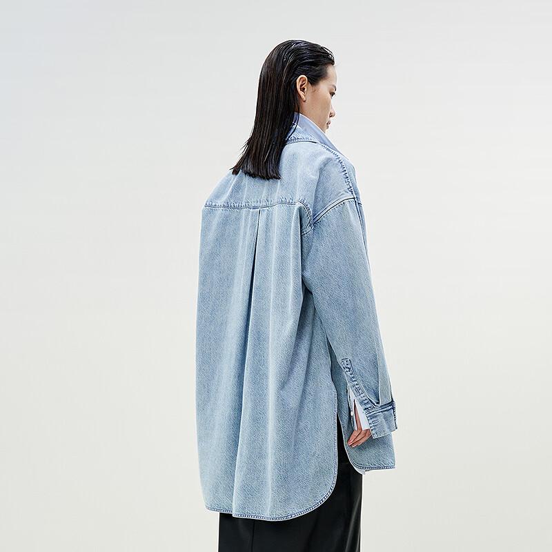 LESS 2025 Spring Loose Fit Long Denim Shirt