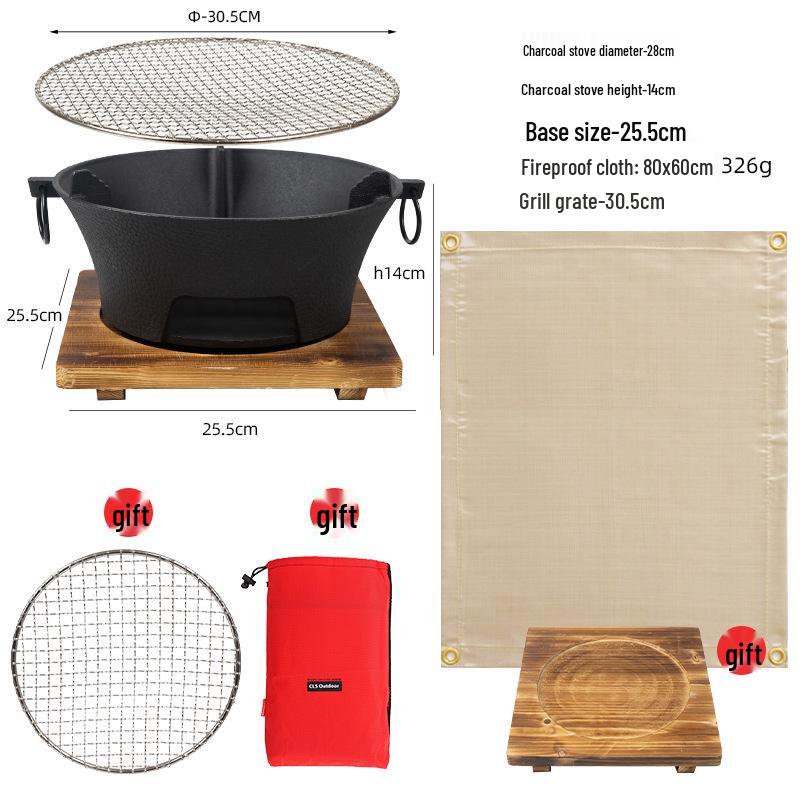 Cast Iron Charcoal Stove & Grill: Outdoor Tea Warmer, Camping BBQ, Hot Pot Fireplace