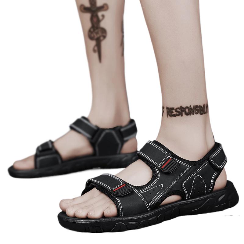 Fashion Size 47 Leather Mens Sport Sandals Outdoor Flat Hollow Out Light Beach Leather Shoes Breath Summer Anti Slip Casual Flat