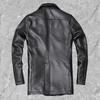 Chinese Size Long Jacket Men Genuine Leather Wind Coat Classic Black Plus Size Cowhide Jacket Casual Leather Cloth
