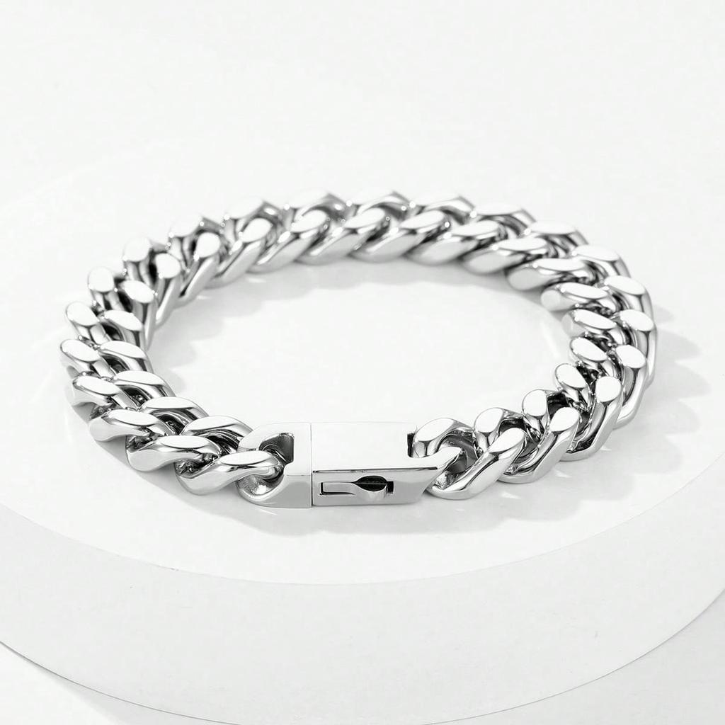 Thick Durable Stylish Stainless Steel Hip-hop Miami Cuban Chain Bracelet PVD18k Gold Men Women Waterproof Cuban Chain