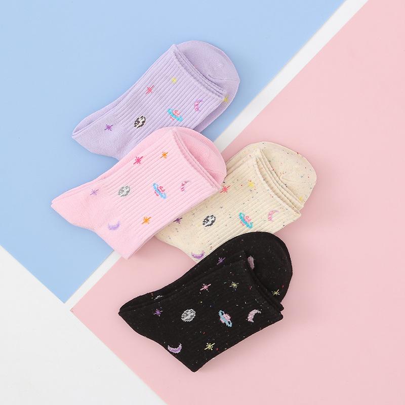 5 Pairs Socks for Women Spring and Winter Midtube Candy Socks for Women Universe Star Socks